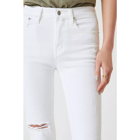 $168 Anthropologie Edwin Bree Destructed Jeans in Optic White 25 NEW - Picture 4 of 12